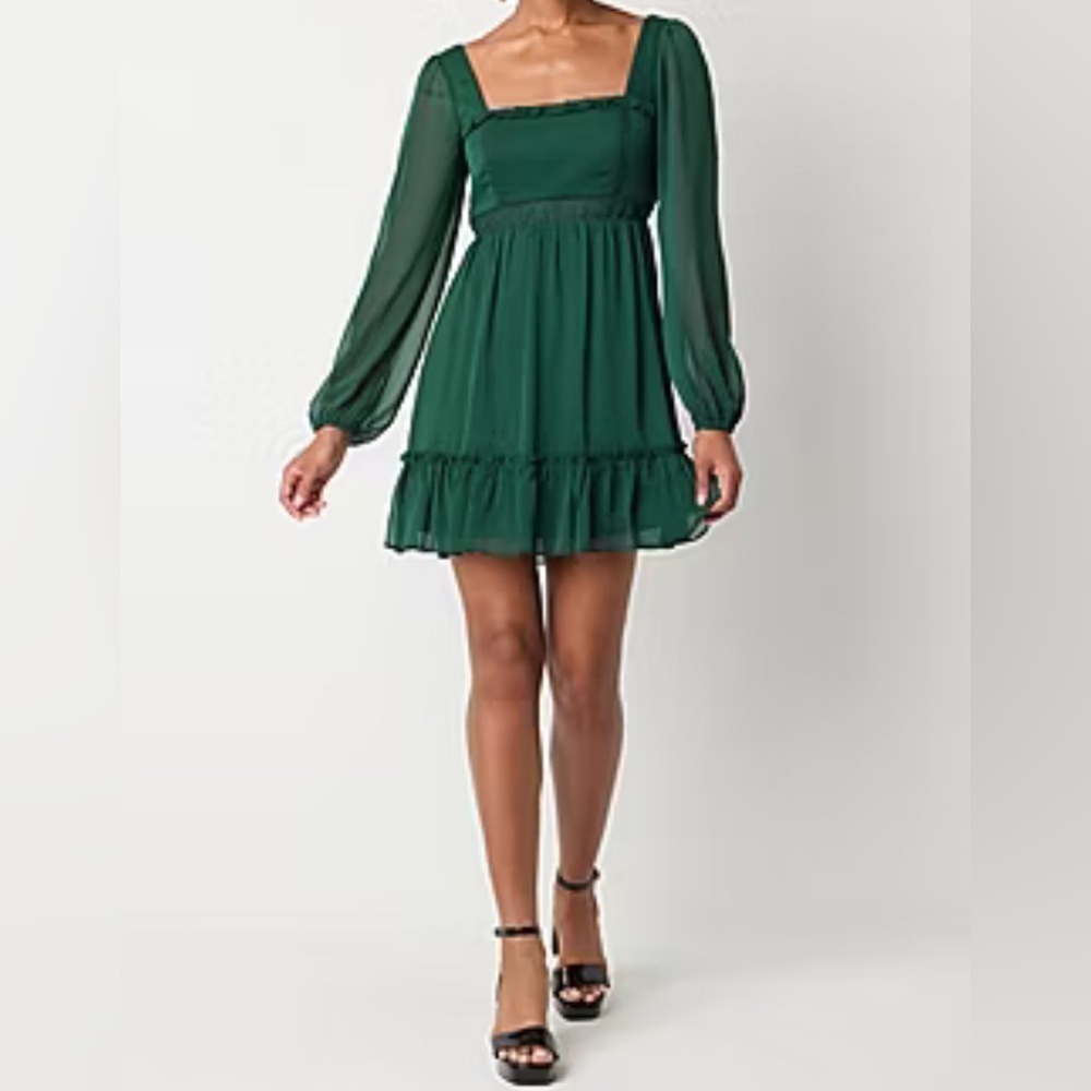 City Triangles Womens Long Sleeve Fit + Flare Dress Juniors👗